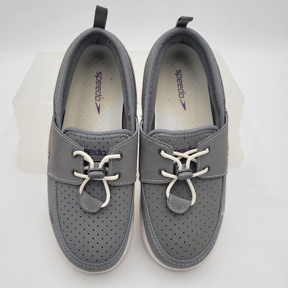 Speedo Perforated Gray Boat Shoes Woman's Adjustable Laces Size 7